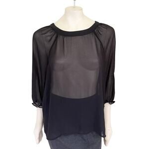 PETTICOAT ALLEY Cutout Back 3/4 Sleeve Sheer Blouse in Black SZ M